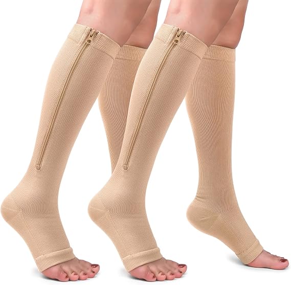 CTHH Zipper Compression Socks for Women and Men Toeless Knee High Stocking