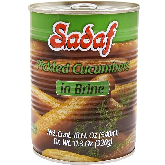 Sadaf Pickled Cucumbers in Brine - Pickled Cucumbers for Cooking & Food Flavoring - Pepinos en Salmuera - Persian Cuisine - Kosher - Non-GMO - 19 Oz Can