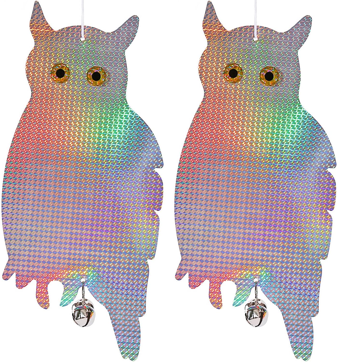 Dyvicl Bird Scare Owl - Bird Repellent Control Scare Device, Holographic Reflective Owl Woodpecker, Squirrels, Possum Rodent Bird Pest Deterrent 2 Pack
