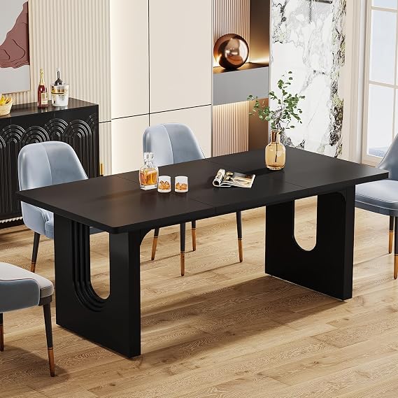Tribesigns Modern Dining Table for 6 People, 71" Large Kitchen Dining Table with Wood Pedestal Base, Rectangular Long Dinner Table for Kitchen, Dining Room, Living Room, Black