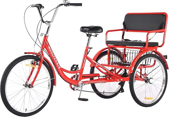 Tricycle Adult Folding Bicycle Comfortable seat 3 Wheel Bicycle Rear Enlarged Vegetable Basket Double Chain 20/24in for Parents and Children Maximum Load 440lbs 7speed