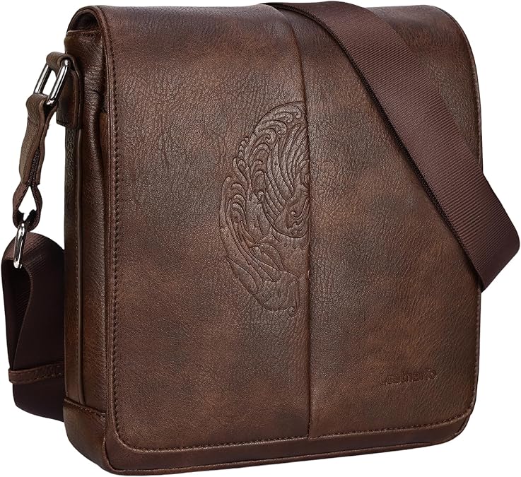 Leathario Men's Crossbody Bag, Vegan Leather, Shoulder Purse Side Sling Satchel, Small Messenger for Travel Work Daily