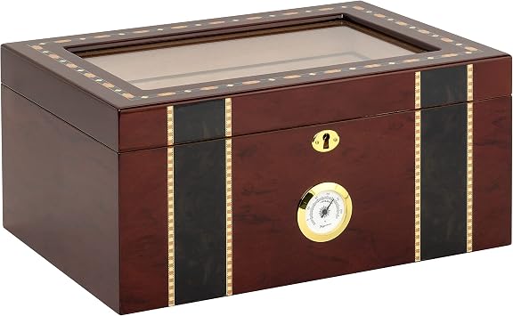 Quality Importers Pompeii 100 Cigar Glasstop Humidor, Cherry