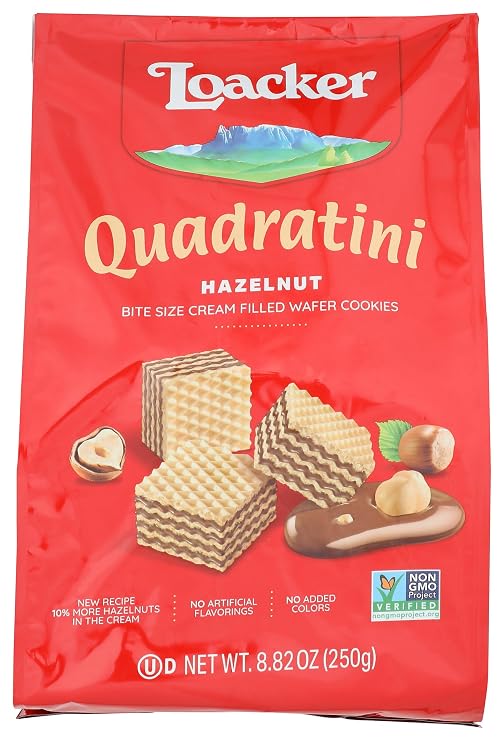 Loacker Quadratini Hazelnut Wafer Cookies 30% Less Sugar 250g