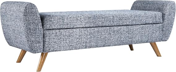 HomePop 60" Modern Storage Bench with Wood Legs - Blue Gray Woven Fabric