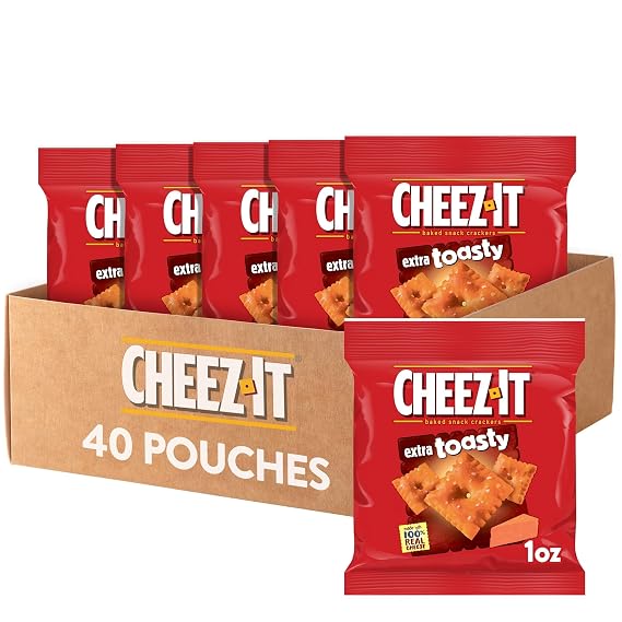 Cheez-It Cheese Crackers, Baked Snack Crackers, Single Serve, Extra Toasty 40 Pouches