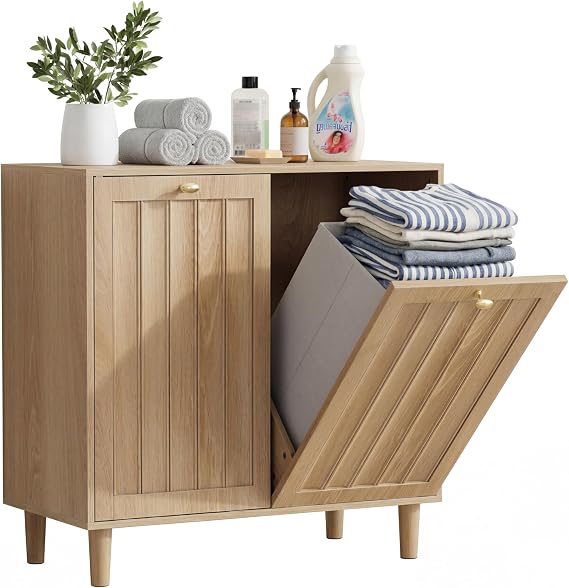 Laundry Tilt-Out Hamper Storage Cabinet, 2 X 7.93 Gallon Laundry Basket.