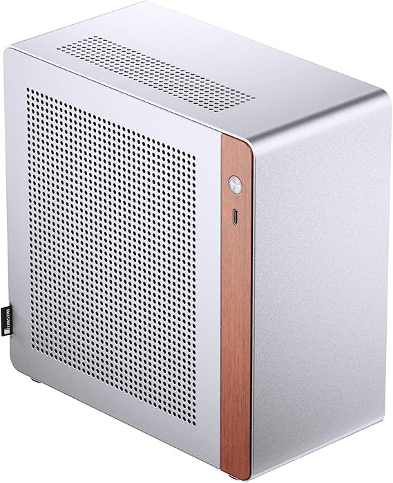 JONSBO N10 Silver MINI ITX PC Case, Aluminum Alloy with Walnut Trim SFF Desktop Case, Standing or Lying, Compatible with 1U Flex PSU,Compact & Portable 4.5L Small, with 2Fans,4x2.5 SSD,Silver