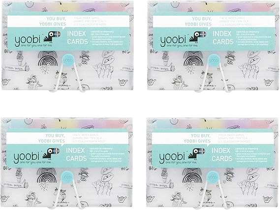 Yoobi Index Cards with Case | 4 Pack of Fun | 400 Total Notecards with Holder | Create Flash Cards for Homeschool