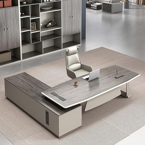 L-Shape Executive Desk Computer Office Desk Modern Writing Desktops Standing Console Cabinets Workbench Desk Table Organizer Desk Supplies