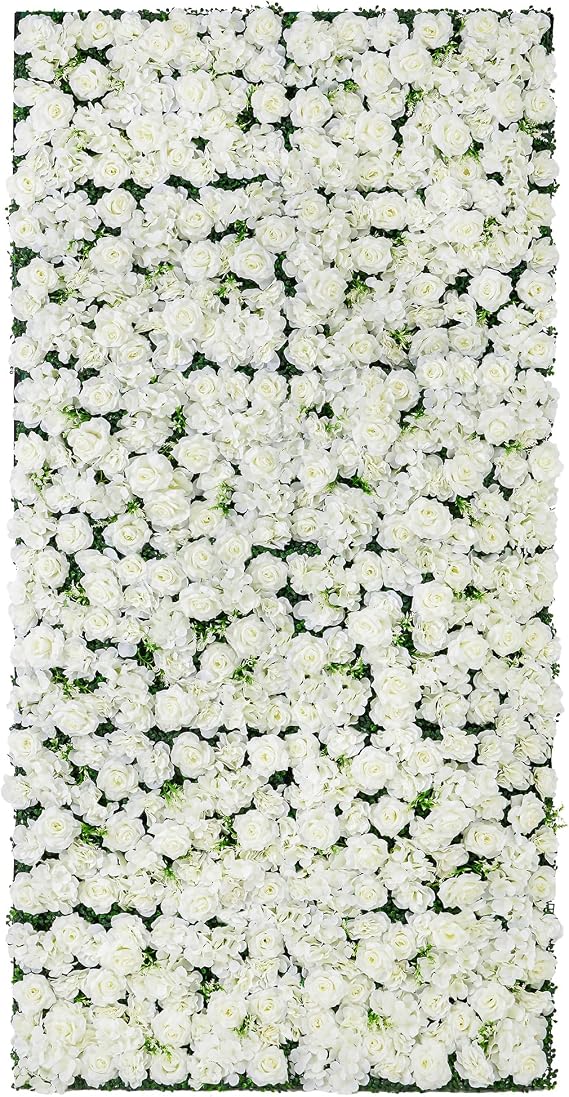 Artificial Flower Wall Backdrop 12-Pack 16"* 24" White Rose Artificial Floral Panels Spring Wedding Home Valentine's Day Photography Event Party Decoration