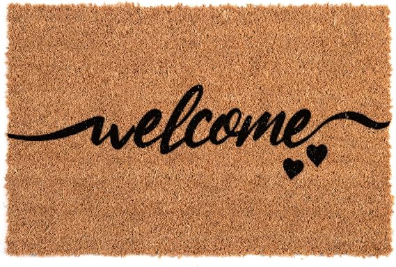 Flatro Coir Outdoor Door Mat | 60 X 40cm Coconut Coir Welcome Mat | Entrance Doormat with Non-Slip Rubber Backing for Trapping Dirt, Mud, Moisture (Welcome, Pack of 1)
