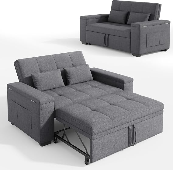 Xbro 2 Seater Sofa Bed, 3-in-1 Convertible Armchair with Bed, Sofa with Adjustable Backrest in 3 Positions and Storage Space, 156 x 74 x 86 cm, Includes Two Cushions, Dark Grey