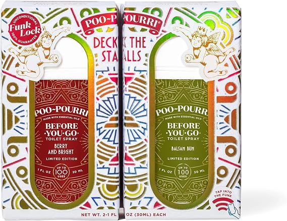 Poo-Pourri Deck The Stalls Tear Away Gift Set, Berry and Bright 1 Fl Oz Pocket Sprayer and Balsam Bum 1 Fl Oz Pocket Sprayer
