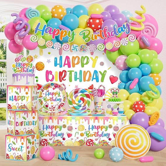 Cocomigo 281 Pcs Candyland Party Decorations, All-in-1 Party Set Serves 25