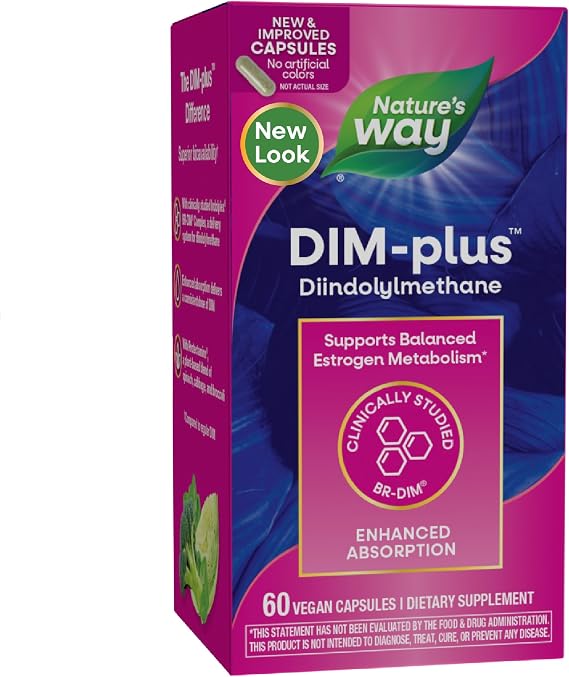 Nature's Way DIM-Plus DIM Supplement, BR-Diindolylmethane 100 mg, 60 ct | Supports Balanced Estrogen Metabolism, Prostate Function, and Premenstrual Breast Comfort*, 60 Vegan Capsules