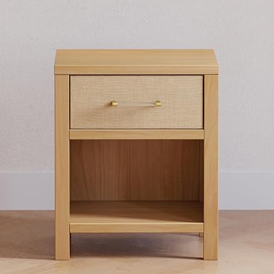 Namesake Eloise Assembled Nightstand in Honey with Performance Sand Eco-Weave Drawer Upholstery, Upper Drawer with Lower Shelf, Greenguard Gold Certified