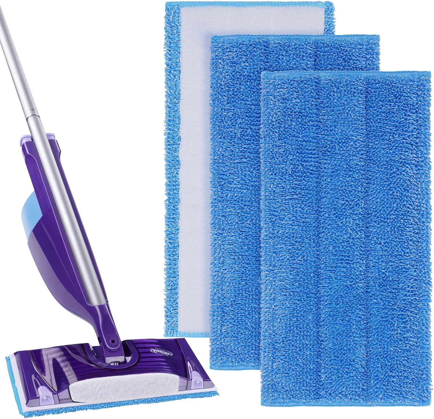 Vicloon Mop Pads for Flash Powermop, 3 Pack Reusable Microfiber Mop Pad, Microfiber Mops Cloth, Replacement Mops Cleaing Pads Suitable for Most Wet and Dry - Blue