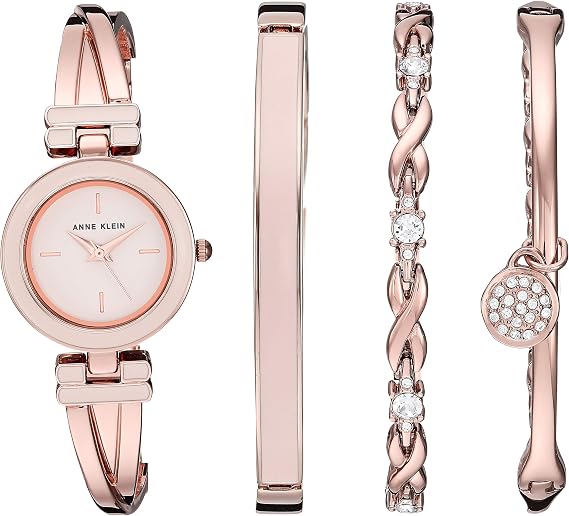 Anne Klein Women's Bangle Watch and Premium Crystal Accented Bracelet Set