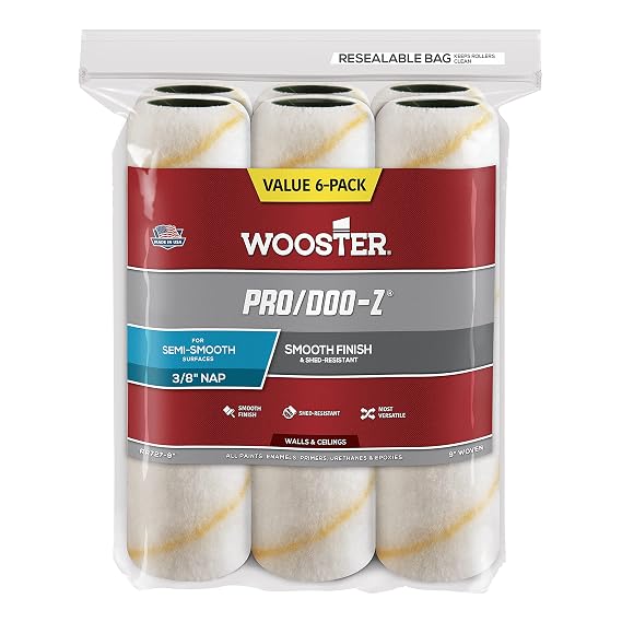 Wooster Brush RR727-9 Pro/Doo-Z Nap Rollers, 3/8-Inch, 6-Pack , White