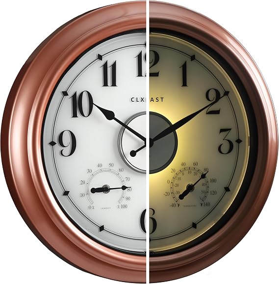 CLXEAST 18" Large Illuminated Outdoor Clocks Waterproof