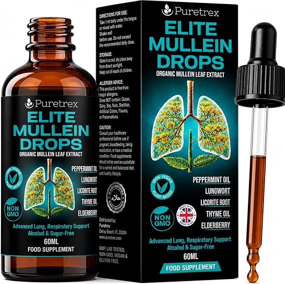 PURETREX Elite Mullein Drops Vegan Supplement 60ml Organic, Herbal