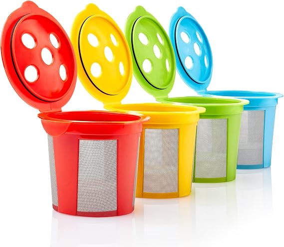 4 Reusable K Cups for Keurig K Supreme, K Supreme Plus, K Slim with Multistream Technology, K-Brew Chill, K-Duo Hot & Iced (Gen 2) 4 Colors Refillable Kcups Coffee Filters for Keurig Coffee Makers