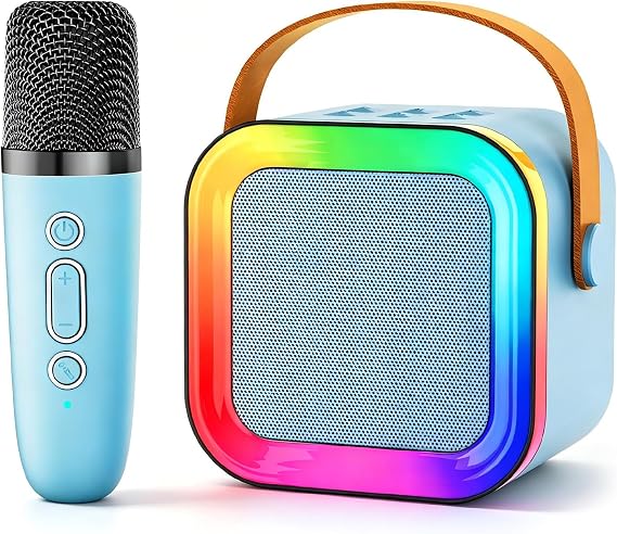 Mini Kids Karaoke Machine Ages 3-12, Wireless Microphones Bluetooth Speaker