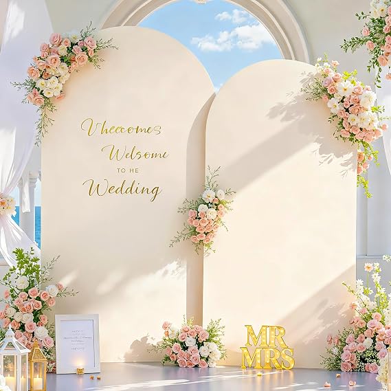 Beige Arch Covers 7.2FT and 6FT Set of 2 Stretchy Spandex Backdrop Cover