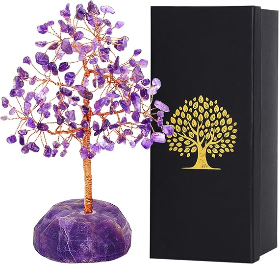 SITUMEIZI 7.09IN Amethyst Crystal Tree Amethyst Crystals and Healing Stones Natural Purple Gifts for Women Room Office Desk Purple Decor Reiki Spiritual Meditation Energy Tree of Life