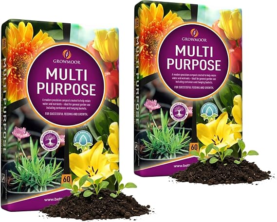 (60L X 2) Multi Purpose Compost for Outdoor Plants, Nutrient Rich Soil for Indoor Plant and Garden Pots, Ideal Pre Seed Lawn Fertiliser for Plants