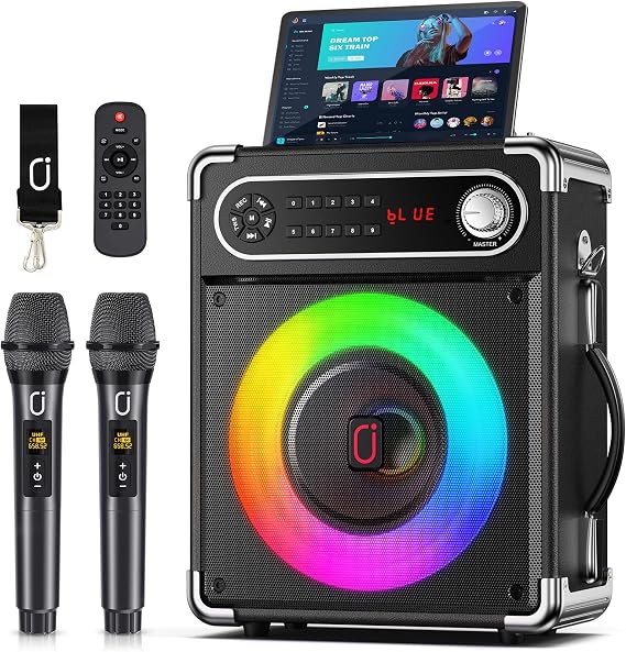 JYX 200W Karaoke Machine with 2 Wireless Microphones, Bass/Treble Control