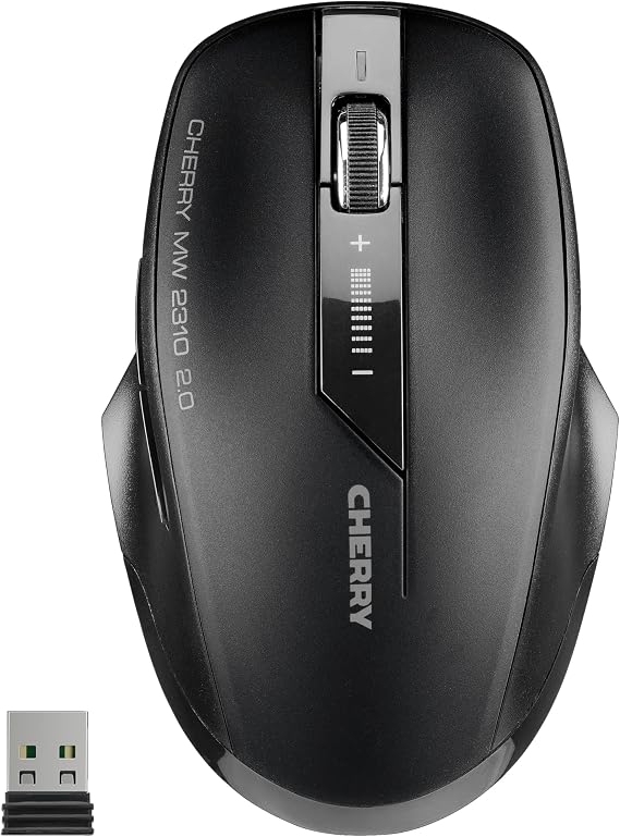 Cherry MW Wireless Optical Mouse 2310 2.0 with 6 Buttons and Up to 3 Year Battery Life - Added Ergo Designed for Both Left & Right Handed Use. Compatible with PC, Mac, Laptop, Chromebook - Black