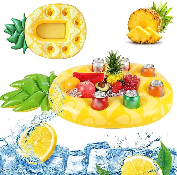 Inflatable Drink Holder Floating, 2-in-1 Drinks and Snack Holder Pool Bar 8 Holes Large Capacity Coaster, Beautiful Floating Inflatable Bottle Holder Summer Swimming Pool Party