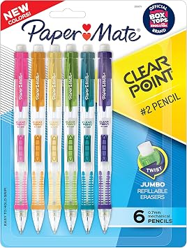 Paper Mate Clearpoint Mechanical Pencils, 0.7mm HB #2 Lead, Assorted Barrel Colors, 6 Count - Office Supplies, Back to School, Journaling