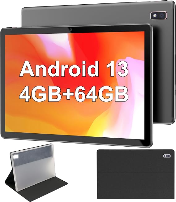BYYBUO 10.1 Inch Android 13 Tablet with Case, 4GB RAM 64GB ROM