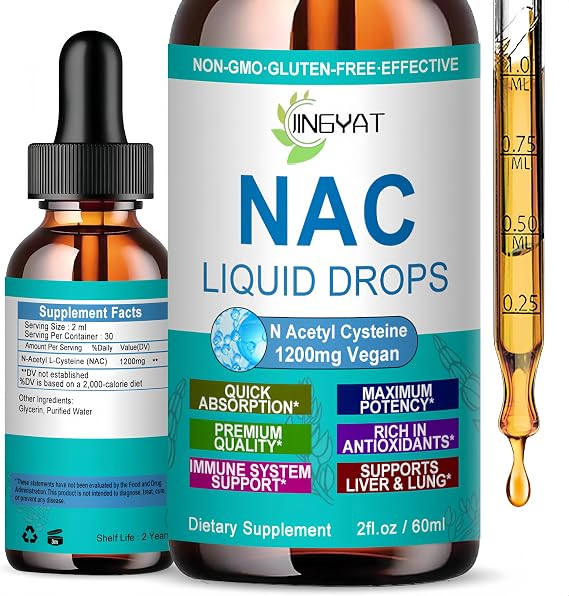 NAC Supplement N-Acetyl Cysteine | High Absorption NAC 1200mg Liquid Drops for Respiratory, Liver & Kidney Detox, Immune Support & Antioxidants | Vegan | Non-GMO | Gluten Free | Fast-Acting Formula