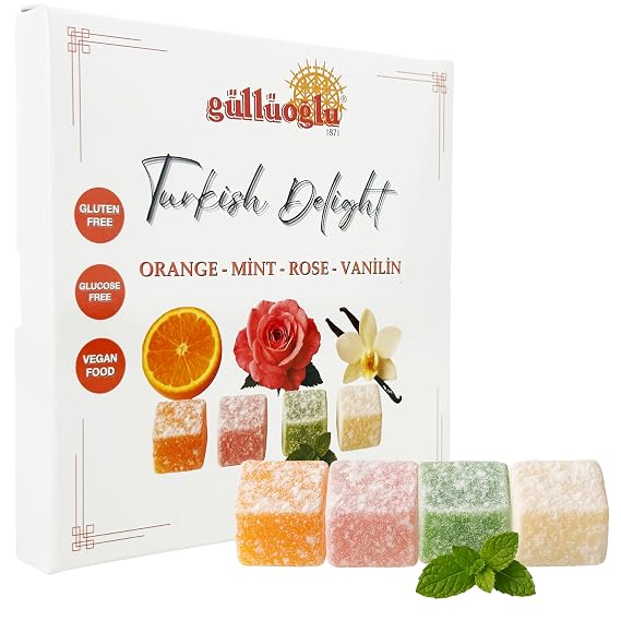 Gulluoglu Turkish Delight with Fruit Extract, Lokum Candy Dessert from Turkey, 500g / 17.64oz