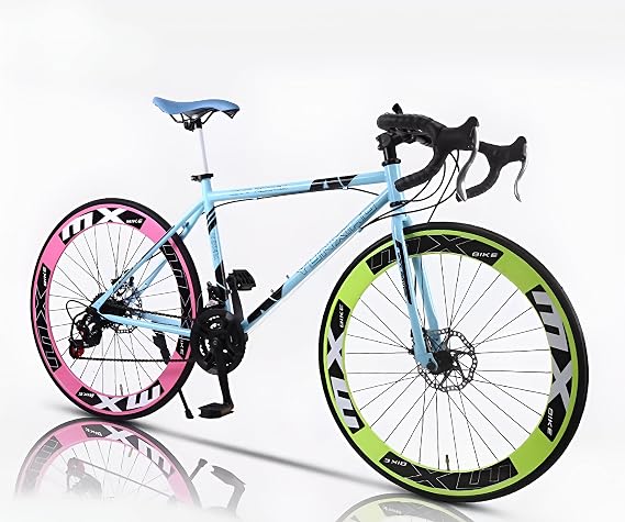 Road Bike, 26 Inch Double Disc Brake, Variable Speed Fixed Gear Bike, 24 Speed Commuting, Adult Road Racing, High Carbon Steel, Complete Car, Road Bike, Bicycle, Equipped with Auxiliary Brakes