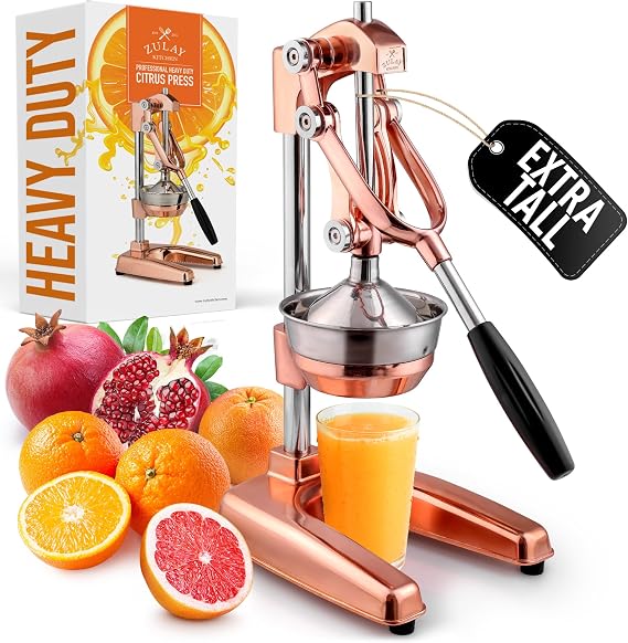 Zulay Professional Citrus Juicer - Premium Manual Citrus Press and Orange Squeezer - Metal Lemon & Lime Squeezer - Extra Tall Heavy Duty Cast Iron Manual, Rose Gold