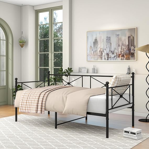 Metal Daybed Frame,Twin Size Sofa Bed Frame, Black