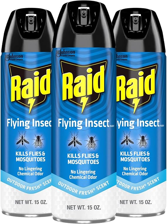 Raid Flying Insect Killer Mosquito and Fly Control No Lingering Chemical Odor Outdoor Fresh Scent 15 Ounce (Pack of 3)