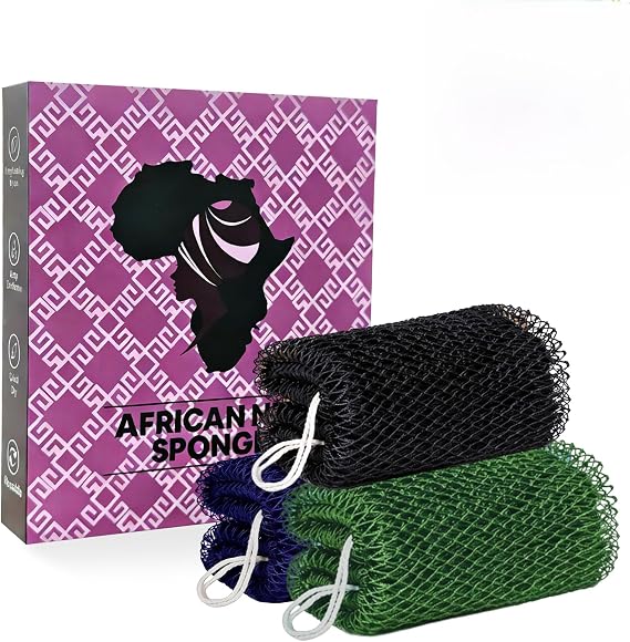 African Net Sponge Authentic,African Exfoliating Net Sponge,Loofah Washcloth Back Scrub,Stretchable Bath Sponge (C)