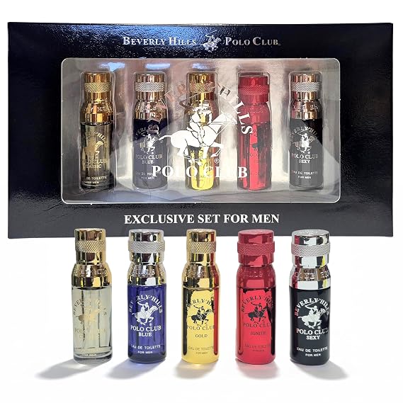 Beverly Hills Polo Club 5 Piece Mini Gift Set Exclusive for Men, EDT Eau De Toilette 5 Mini 0.5oz Bottles