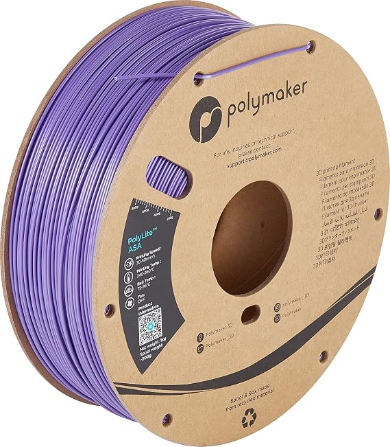 Polymaker ASA Filament 2.85mm Purple, 1kg ASA 3D Printing Filament, Heat & Weather Resistant - ASA 3D Printer Filament Perfect for Printing Outdoor Functional Parts