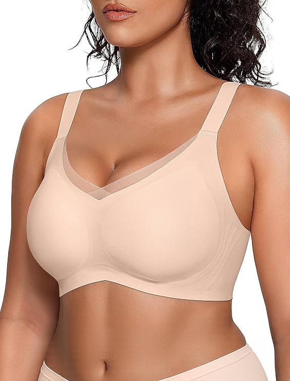 Vertvie Wireless Bras Women Seamless Jelly Supportive Mesh Crossover Bra No Underwire Push Up Full Coverage T-Shirt Bralette
