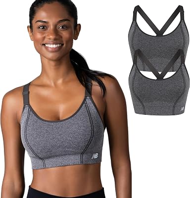 New Balance 2 Pack Sports Bras for Women, Seamless Wirefree Womens Sports Bra with Removable Pads, Athletic Wear for Workout