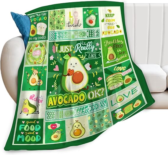 SweetFox Avocado Blanket, Funny Cute Avocado Decor Throw Blanket Gifts for Girls Boys Lovers Super Warm Soft Plush Lightweight Fleece Flannel Winter Bedding Blankets for Kids Adults Women 50"X40"