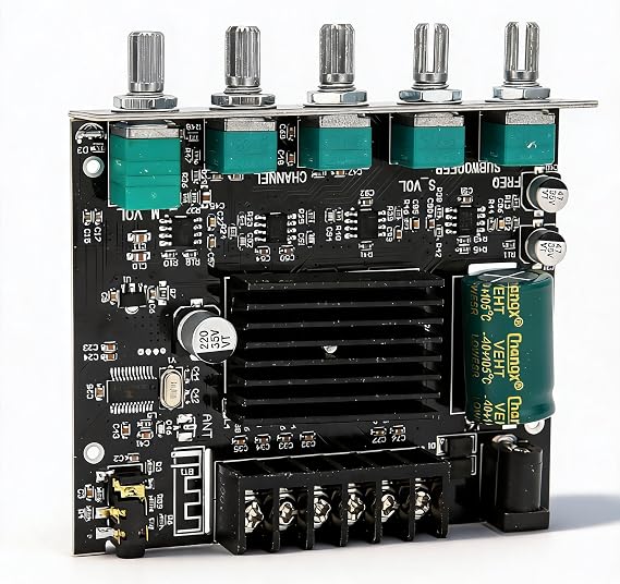 2.1 Channel Bluetooth Amplifier Board, 100W HiFi Audio Amp Board with Adjustable Volume and Shell, DC12-24V for 4-8 Speakers