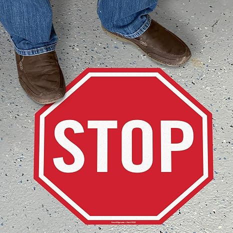 SmartSign Stop Anti Slip Adhesive Non-Reflective Octagon - Floor Sign | 17" x 17" - FC5Z